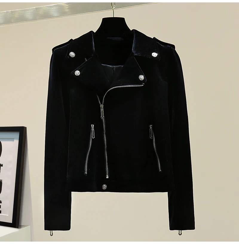 HIGH STREET New Fashion 2021 Designer Jacket Women's Velvet Zip Motorcycle Biker Jacket HIGH STREET New Fashion 2021 Designer Jacket Women's Velvet Zip Motorcycle Biker Jacket