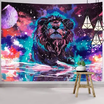 

2020 new fashion modern psychedelic starry sky lion tapestry hippie room wall rectangular tapestry artist home decoratioLG814-22