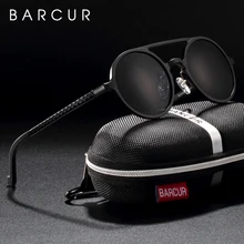 

BARCUR Vintage Aluminum Magnesium Sun glass Men Polarized Sunglasses Round Steampunk Shades Brand Designer Eyewear
