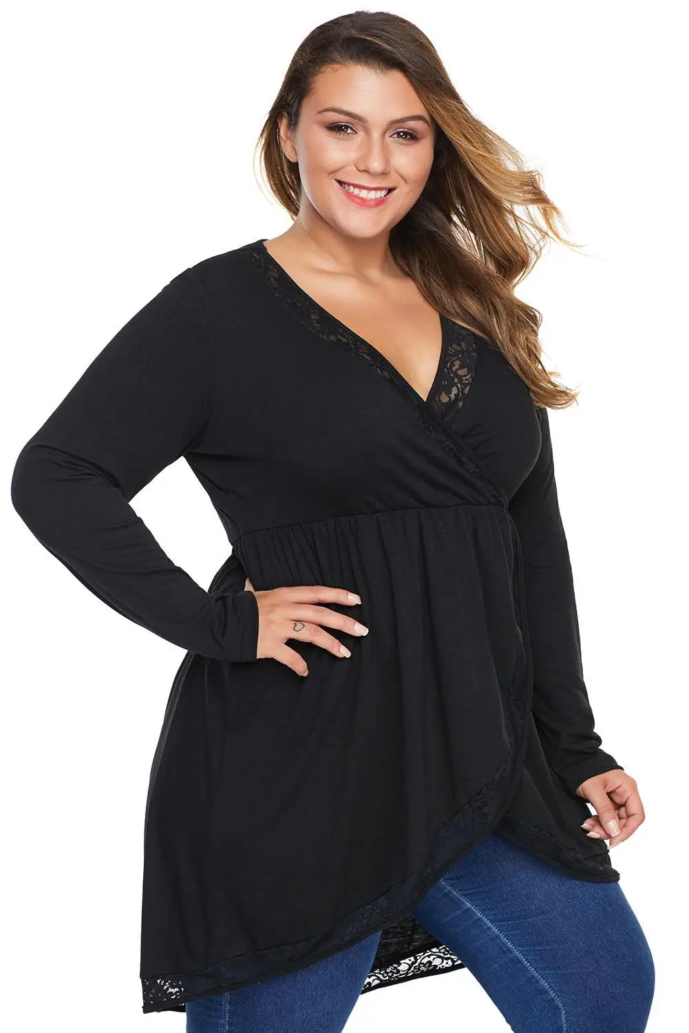 Echoine Plus Size 5XL 4XL Black Lace Panel Tulip Hem Plus Size Smock Top Autumn Peplum Long Sleeve High Low Lace Shirts Women
Echoine Plus Size 5XL 4XL Black Lace Panel Tulip Hem Plus Size Smock Top Autumn Peplum Long Sleeve High Low Lace Shirts Women