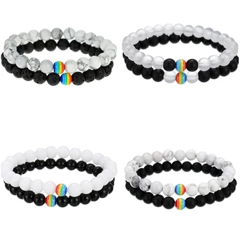 Rainbow Bracelet Sets For Women and Men 8mm Natural Black White Stone LGBT Pride Strand Couple Bracelets Sets Handmade Jewelry
Rainbow Bracelet Sets For Women and Men 8mm Natural Black White Stone LGBT Pride Strand Couple Bracelets Sets Handmade Jewelry