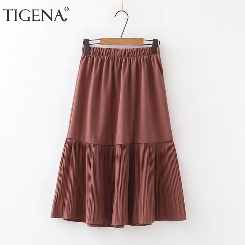 Женская плиссированная юбка TIGENA длинная с высокой талией в корейском стиле для