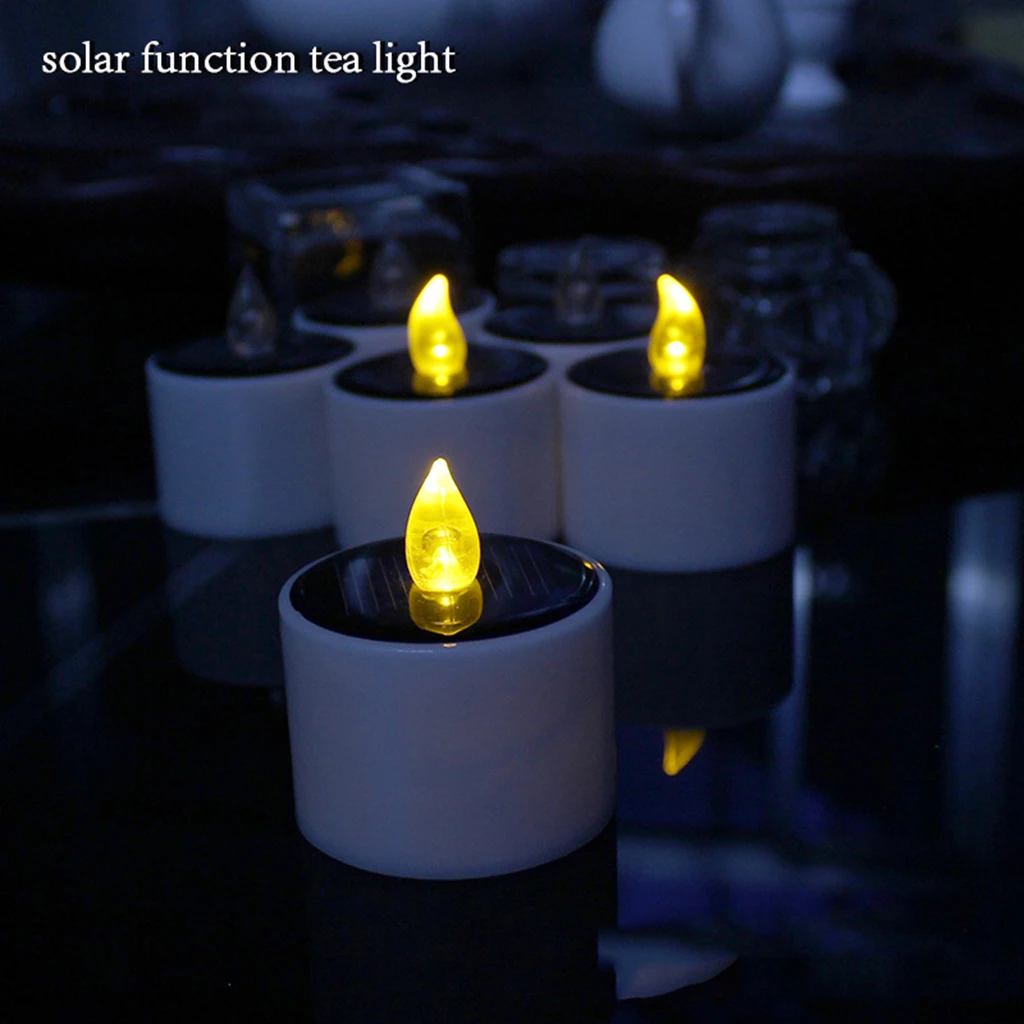 Solar Operated LED Candle Flicking Flameless Tea Light for Wedding Home Decoration, Yellow Solar Operated LED Candle Flicking Flameless Tea Light for Wedding Home Decoration, Yellow