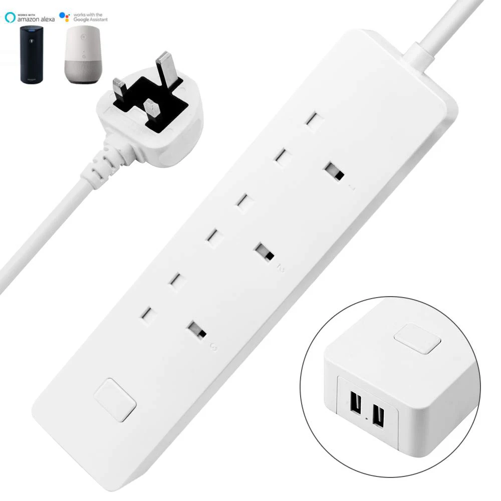 20pcs WIFI Smart Power Strip 3 UK Outlets Plug with 2 USB Charging Port Timing App Voice Control Work with Alexa Google Home
20pcs WIFI Smart Power Strip 3 UK Outlets Plug with 2 USB Charging Port Timing App Voice Control Work with Alexa Google Home