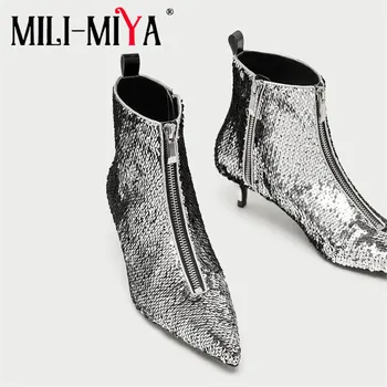 MILI-MIYA Luxury Sequin Cloth Low-Heeled Ankle Boots Sexy Pointed Toe Silver Zipper Ladies Wedding Party Shoes Large Size 34-48
MILI-MIYA Luxury Sequin Cloth Low-Heeled Ankle Boots Sexy Pointed Toe Silver Zipper Ladies Wedding Party Shoes Large Size 34-48