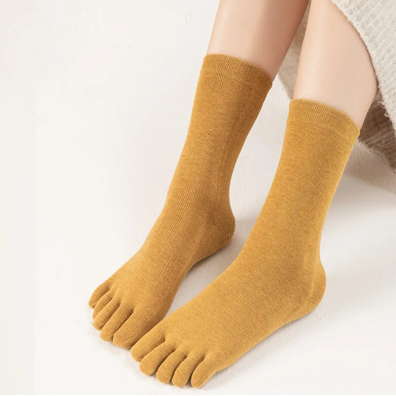 

5 Pairs Solid Woman Socks with Toes Long Spring Autumn Anti Friction Shaping 5 Finger Harajuku Sock Cotton High Quality Sokken