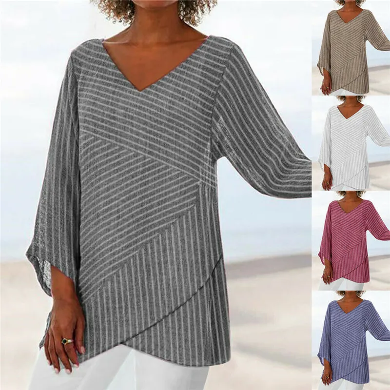 Женская Асимметричная блузка в полоску асимметричная Свободная с длинным