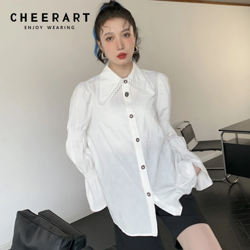 CHEERART Court Peter Pan Collar Blouse Women Flare Sleeve Top Pearl Button Up Vintage Collar Shirt Lace Fall 2021 Fashion
CHEERART Court Peter Pan Collar Blouse Women Flare Sleeve Top Pearl Button Up Vintage Collar Shirt Lace Fall 2021 Fashion
