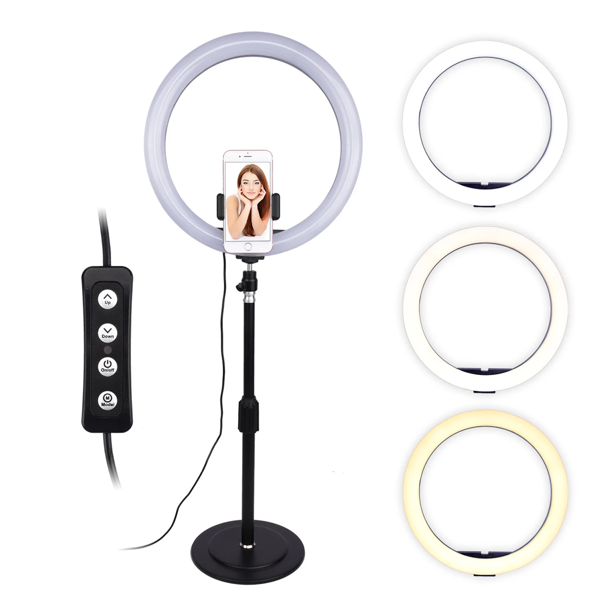 3 Light Modes LED Ring Light With Phone Holder Dimmable Monopod USB Charging Ring Light For Live Streaming Photography
3 Light Modes LED Ring Light With Phone Holder Dimmable Monopod USB Charging Ring Light For Live Streaming Photography