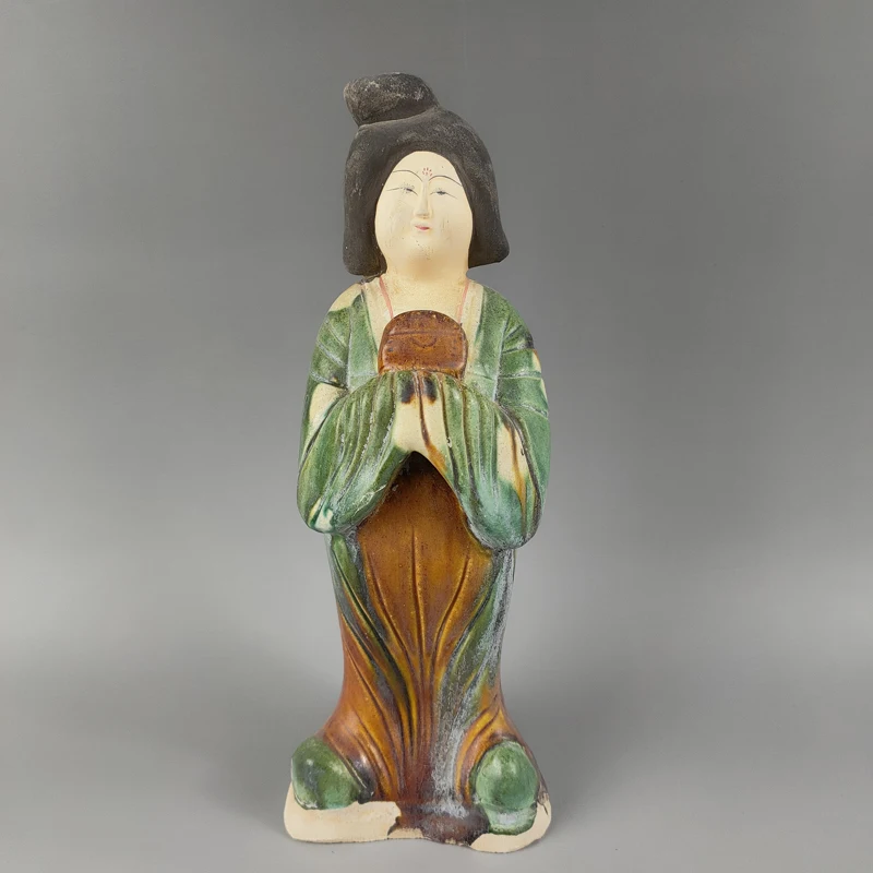 

Exquisite Ancient China Tang Dynasty Tang Sancai Traditional Craft Home Decoration Pottery Porcelain Statue-Beautiful Woman