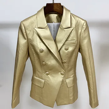 New Designer Gold Pu Leather Double Breasted Botton Blazer 2019 Autumn Winter High Quality Suit Leather PU Women Blazer Jacket
New Designer Gold Pu Leather Double Breasted Botton Blazer 2019 Autumn Winter High Quality Suit Leather PU Women Blazer Jacket