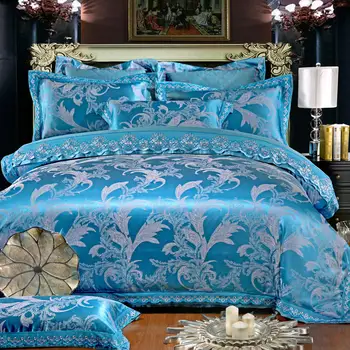 Luxury American Style Blue Embroidery Satin Jacquard Silk Bedding Set Lace border Duvet Cover Bed Linen Bed sheet Pillowcases
Luxury American Style Blue Embroidery Satin Jacquard Silk Bedding Set Lace border Duvet Cover Bed Linen Bed sheet Pillowcases