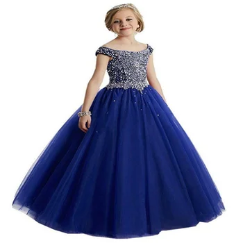 Princess Long Flower Girl Dresses New Off-the-shoulder Beads Crystals Sleeveless Tulle Ball Gown Kid's Gowns Child Pageant Dress 
Princess Long Flower Girl Dresses New Off-the-shoulder Beads Crystals Sleeveless Tulle Ball Gown Kid's Gowns Child Pageant Dress