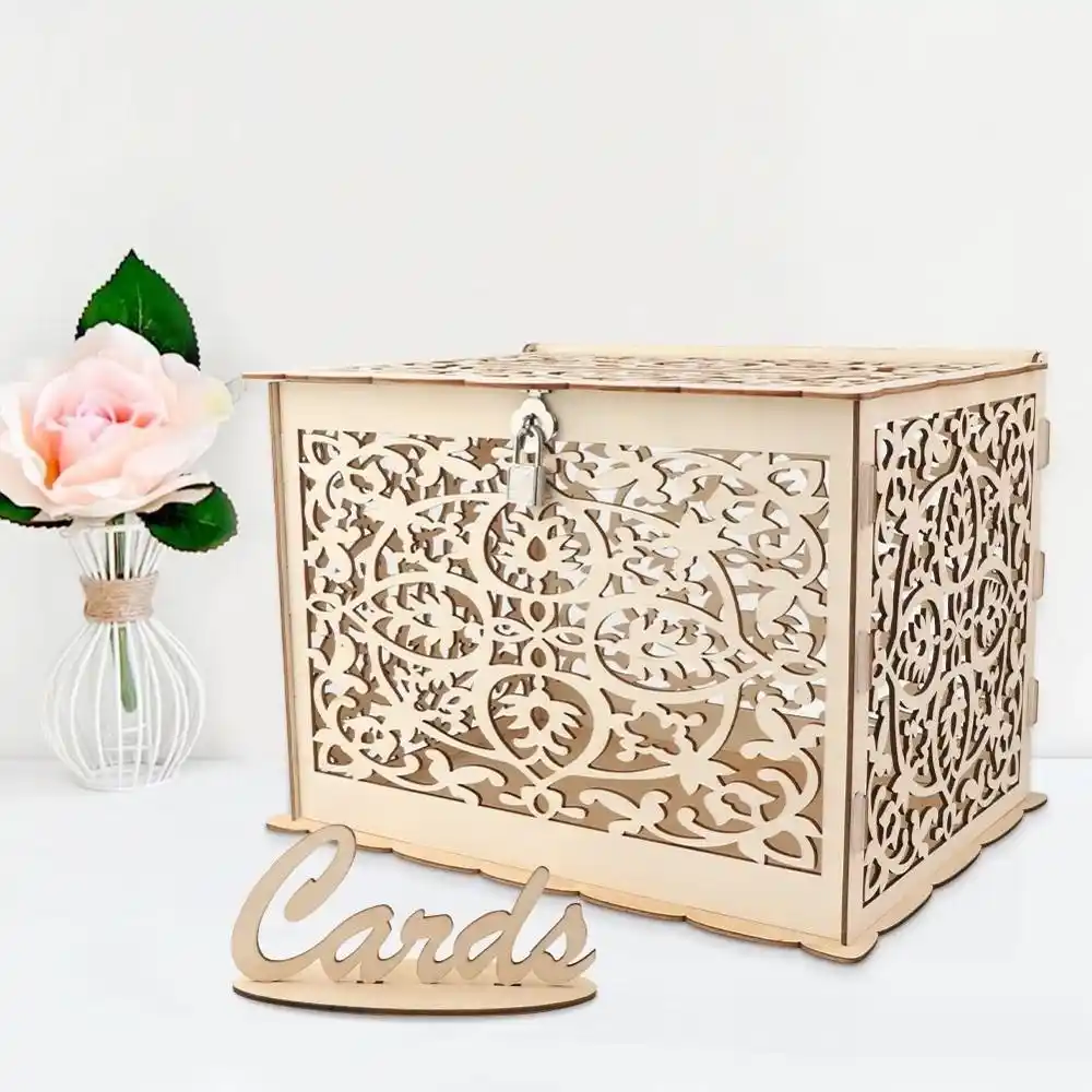 wedding card box with lock diy money wooden gift