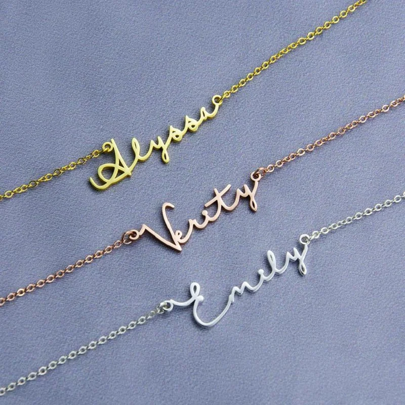 Handmade Custom Script Name Pendant Necklace Personalized Nameplate Letters Christmas Gift Jewelry For Children 3 Color | Украшения и