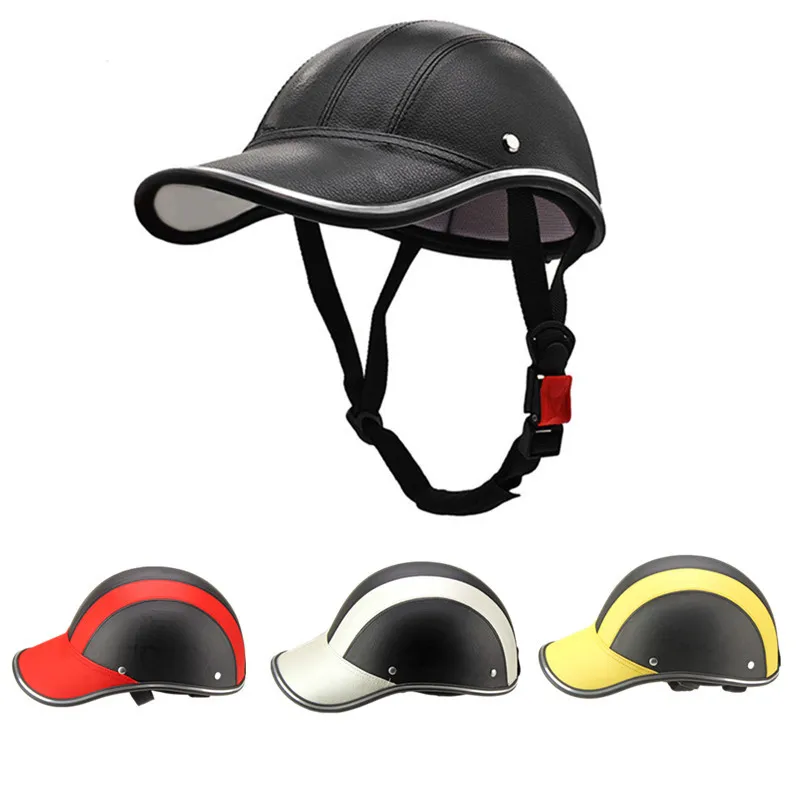 Männer Frauen Motorrad Helm PU Leder Fahrradhelm Schutzhelme Baseball Helm 
