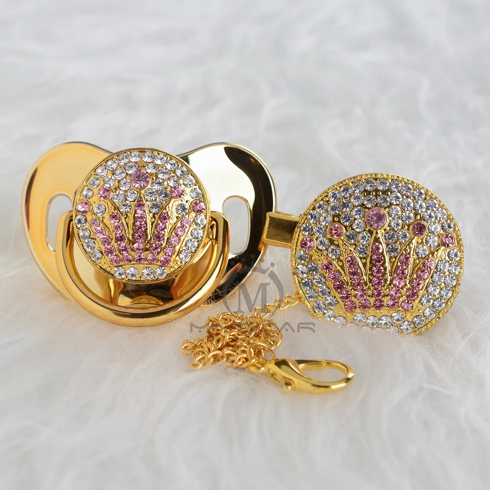 BLING bling unique design gold pink crown pacifier and clip set BPA free sgs pass safe to baby pacifier holder APCG
BLING bling unique design gold pink crown pacifier and clip set BPA free sgs pass safe to baby pacifier holder APCG