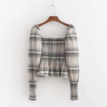 2020 Spring Women's New Casual Simple Square Collar Puff Long Sleeve Laminated Decorative Hem Stretch Hive Check Stretch Shirt
2020 Spring Women's New Casual Simple Square Collar Puff Long Sleeve Laminated Decorative Hem Stretch Hive Check Stretch Shirt