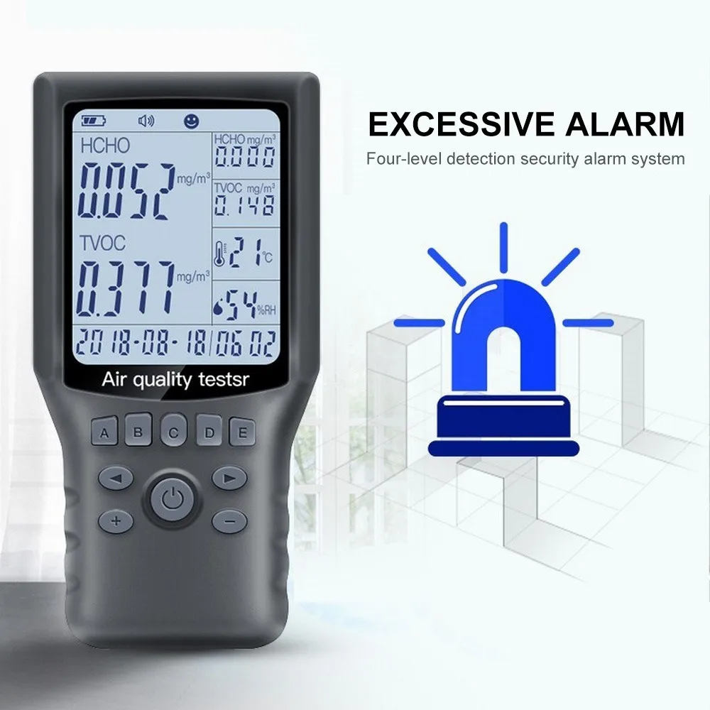 5 in 1 Formaldehyde Tester Gas Monitor Analyzer Upgraded HCHO TVOC Temperature Humidity Meter Air Quality Detector Time Display
5 in 1 Formaldehyde Tester Gas Monitor Analyzer Upgraded HCHO TVOC Temperature Humidity Meter Air Quality Detector Time Display
