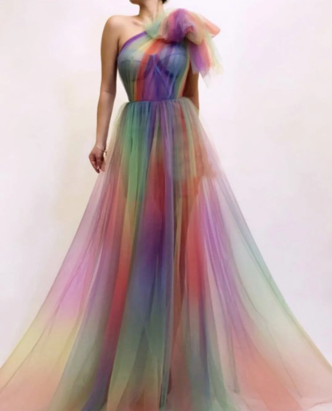2020 Fashion Sexy Rainbow Tulle Long Evening Dress One shoulder See Through Evening Gowns 
2020 Fashion Sexy Rainbow Tulle Long Evening Dress One shoulder See Through Evening Gowns