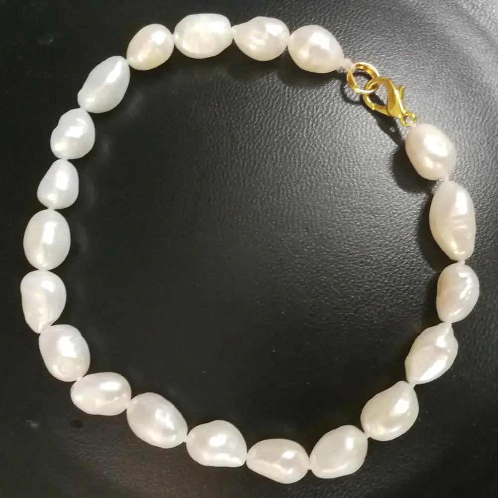 

10x11mm white baroque pearl handmade Bracelet gold clasp real Natural Freshwater Pearl 15cm 20cm 6inch 8inch 9''