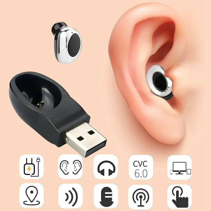 Одиночные Мини Bluetooth наушники с шумоподавлением Беспроводные в ухо usb зарядка