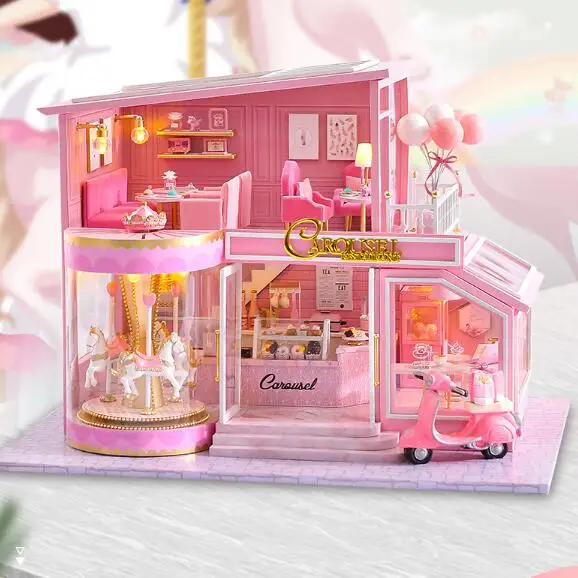 Розовый кукольный домик мебель собрать деревянные миниатюрные кукольные домики