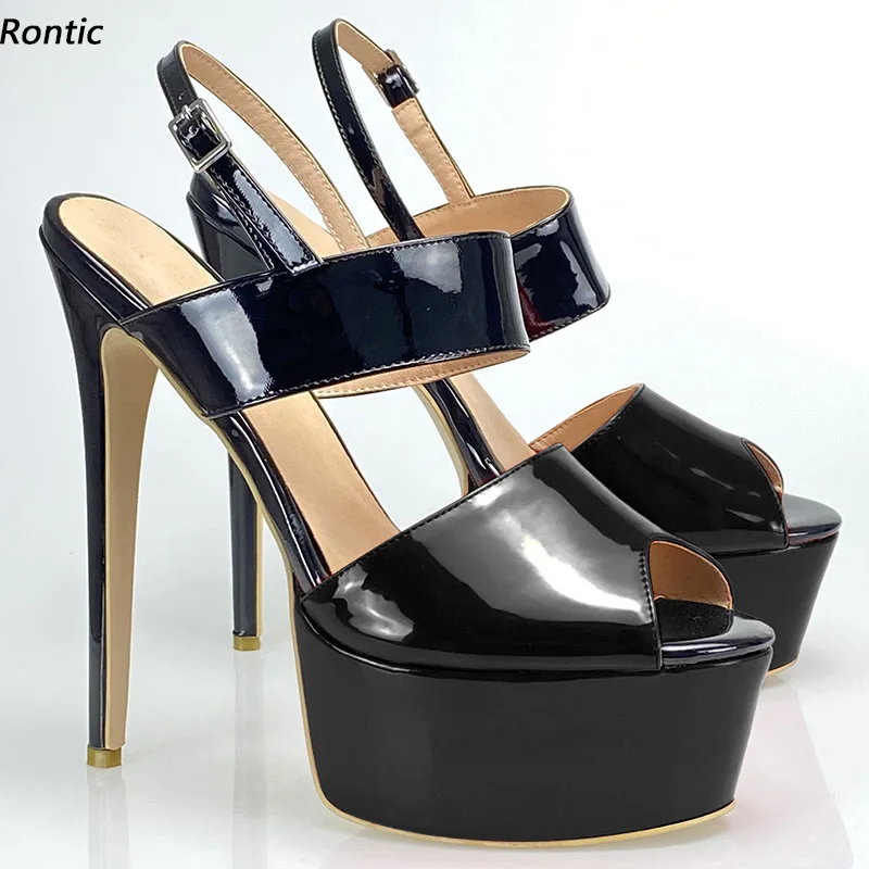 

Rontic 2021 Handmade Women Shiny Sandals Platform Sexy Stiletto Heels Peep Toe Gorgeous Pink Red Yellow Party Shoes US Size 5-20