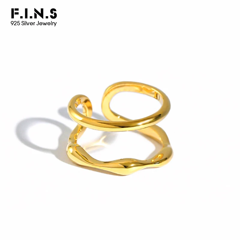

F.I.N.S Minimalist Double Layered Line S925 Sterling Silver Ring Irregular Concave Smooth Opening Finger Ring Fine Jewelry