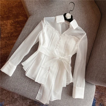 White Shirt for Lady Spring Summer New Fashion Lace-up Organza Shirt Women's Organza Blouse Blusas Mujer De Moda 2020
White Shirt for Lady Spring Summer New Fashion Lace-up Organza Shirt Women's Organza Blouse Blusas Mujer De Moda 2020