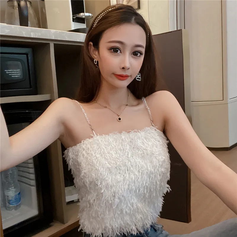 Sexy Autumn Winter Bead Chain Suspenders Bottoming Shirt Tops Wild Fluffy Vest Bottoming Shirt Women Tops
Sexy Autumn Winter Bead Chain Suspenders Bottoming Shirt Tops Wild Fluffy Vest Bottoming Shirt Women Tops