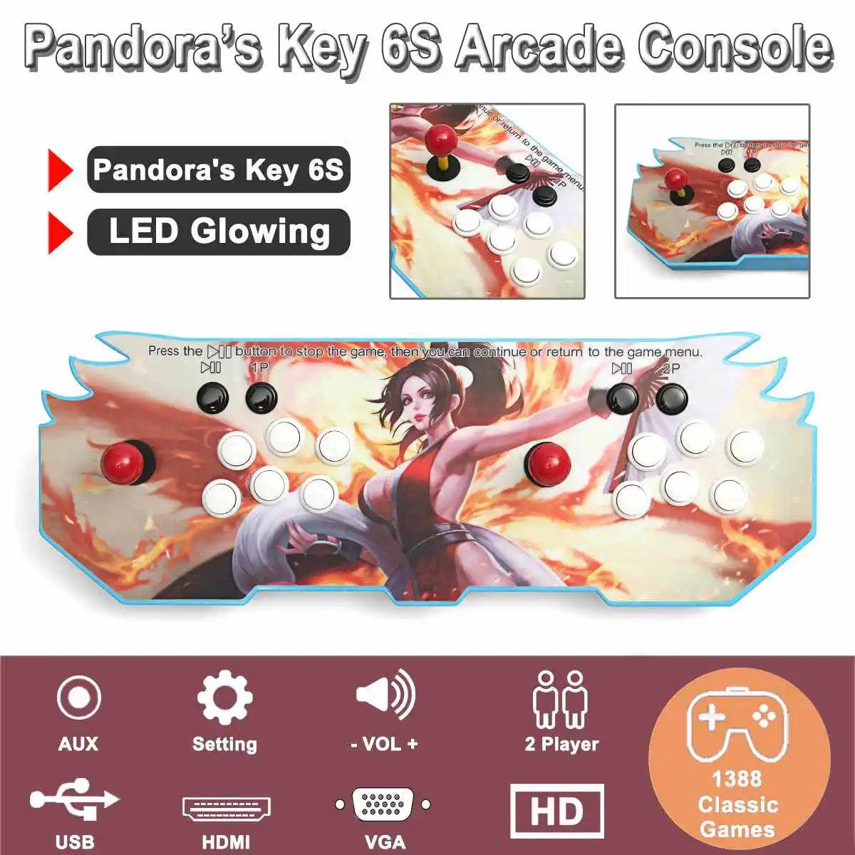 Pandorabox Key 6s 1388 in 1 Retro Game LED Home Arcade Game Console Double Stick HDMI and VGA output with 2 players
Pandorabox Key 6s 1388 in 1 Retro Game LED Home Arcade Game Console Double Stick HDMI and VGA output with 2 players
