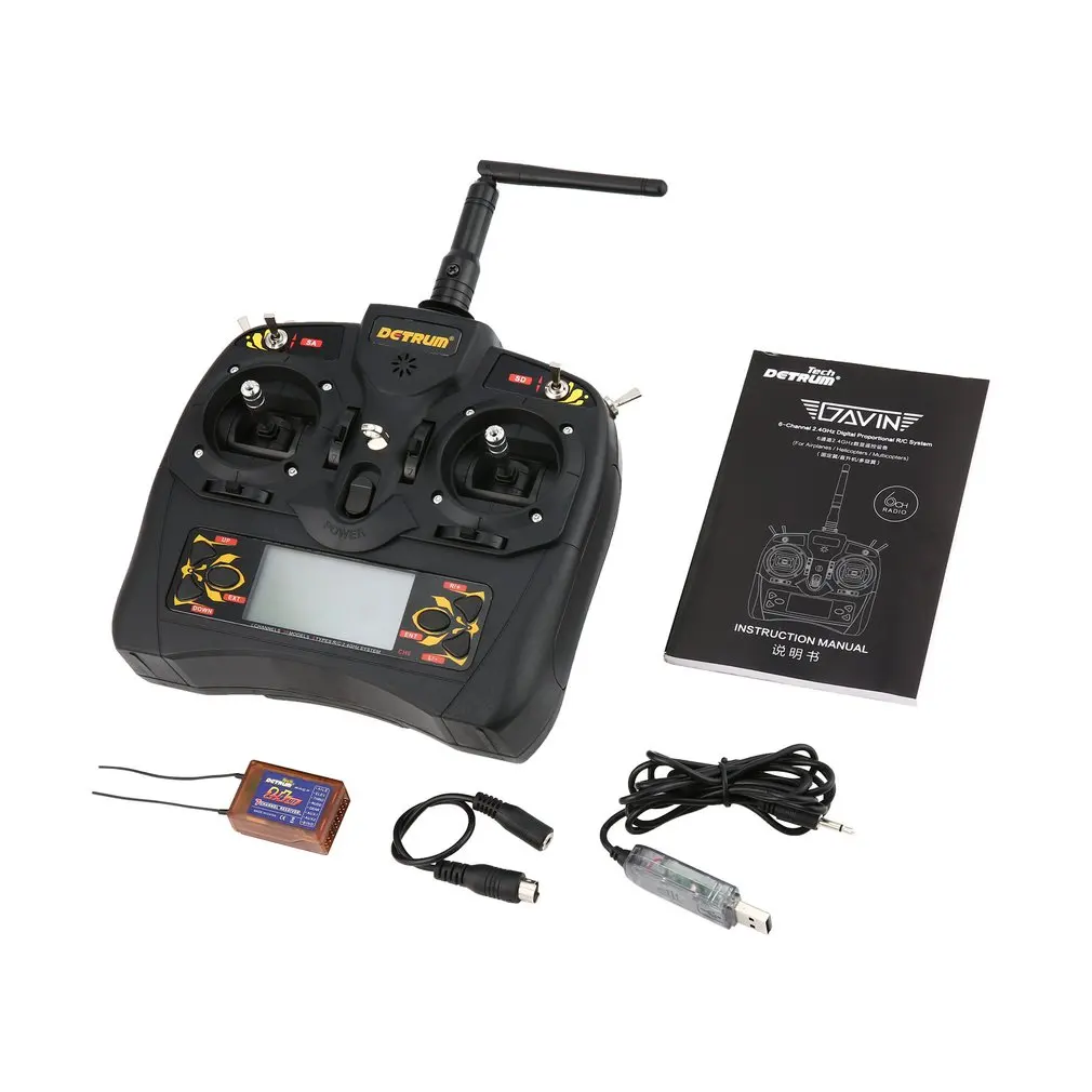 Detrum GAVIN-6C 6-Channel 2.4G Digital Remote Control + RXC7 Receiver + USB Connection Line Set for RC Plane Boat Car Model
Detrum GAVIN-6C 6-Channel 2.4G Digital Remote Control + RXC7 Receiver + USB Connection Line Set for RC Plane Boat Car Model