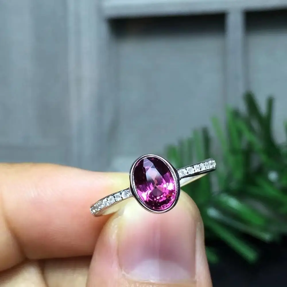 Natural Magnesium Aluminum Garnet Oval S925 Sterling Silver Ring is Simple and Elegant for Women Free Shipping | Украшения и