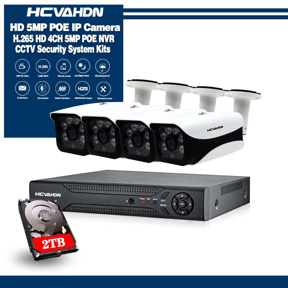 H.265 4CH 5MP POE NVR Kit CCTV System Two-way Audio NVR AI IP Camera IR Outdoor Waterproof Video Security Surveillance Set
H.265 4CH 5MP POE NVR Kit CCTV System Two-way Audio NVR AI IP Camera IR Outdoor Waterproof Video Security Surveillance Set