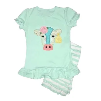 Popular short sleeve cow print pearl summer outfit kids wearing clothing 
Popular short sleeve cow print pearl summer outfit kids wearing clothing