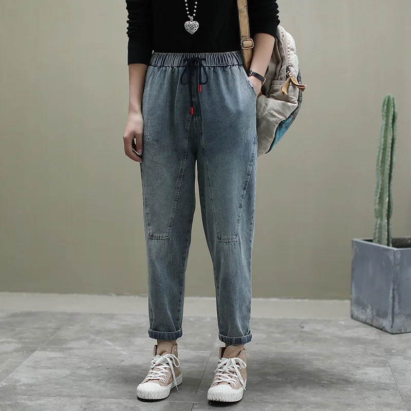 Women Vintage Ankle-length Harem Pants Female Washed Denim 2020 Spring Elastic Waist Loose Mom Jeans
Women Vintage Ankle-length Harem Pants Female Washed Denim 2020 Spring Elastic Waist Loose Mom Jeans