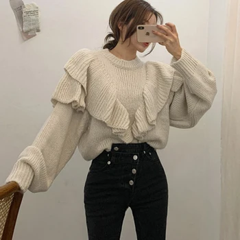 Ruffles Knitted Sweater Women batwing Sleeve O Neck Pull Autumn Winter 2020 Office Lady Loose Casual Fashion Pullover Simple
Ruffles Knitted Sweater Women batwing Sleeve O Neck Pull Autumn Winter 2020 Office Lady Loose Casual Fashion Pullover Simple