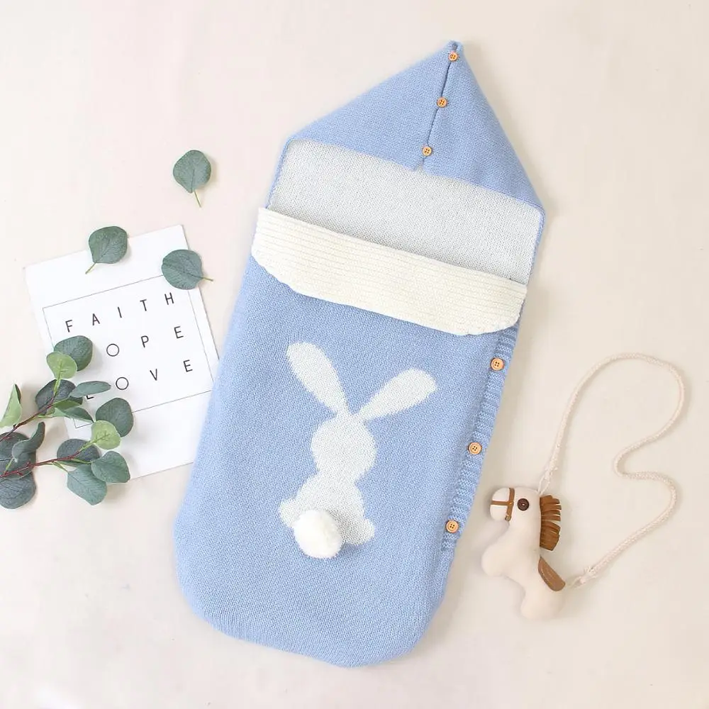 

Baby Sleeping Bags Cute Rabbit Knitted Newborn Bebes Swaddle Wrap Sleep Sacks for Stroller 0-6M Infant Kids Envelopes 75*35cm