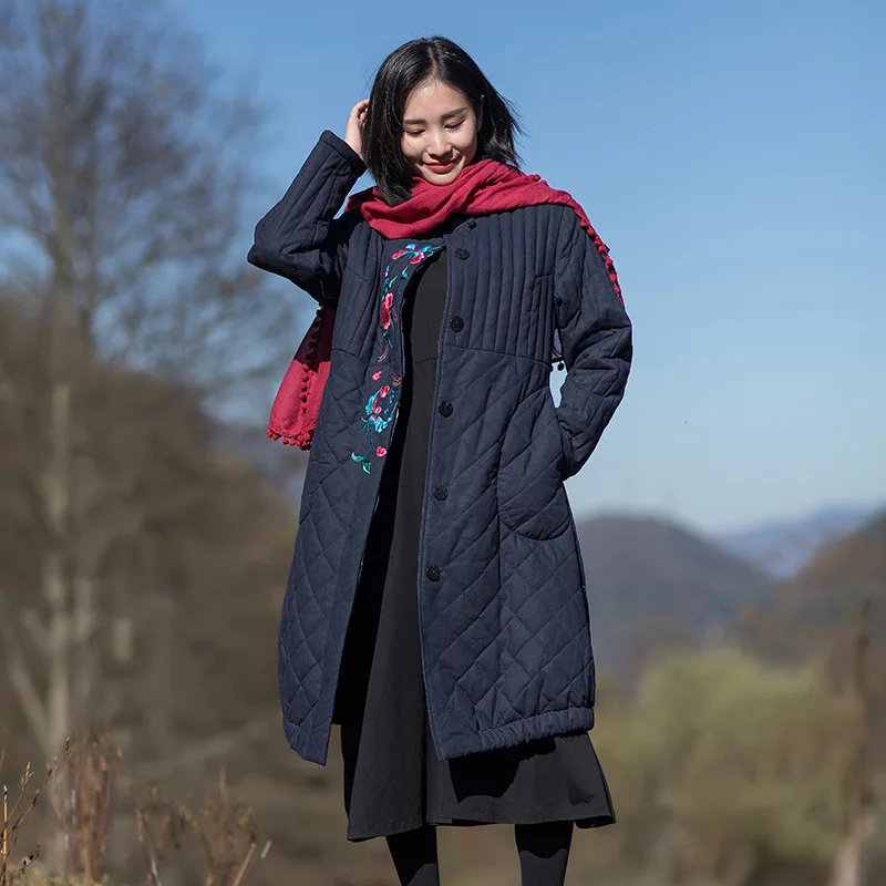 Winter New Style Ethnic-Style WOMEN'S Dress Chinese-style Purplish Blue over-the-Knee Cotton-padded Jacket Mid-length Chinese Co
Winter New Style Ethnic-Style WOMEN'S Dress Chinese-style Purplish Blue over-the-Knee Cotton-padded Jacket Mid-length Chinese Co