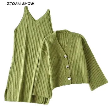2020 Autumn Retro 70s Striped Line Cardigan Korea Style Single-breasted Button Knitted Sweater Side Slit V neck Dress 1 Set 2pcs
2020 Autumn Retro 70s Striped Line Cardigan Korea Style Single-breasted Button Knitted Sweater Side Slit V neck Dress 1 Set 2pcs