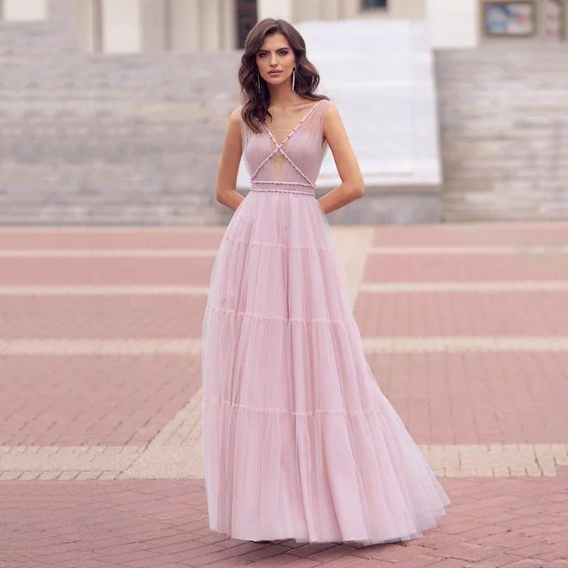 Tulle Elegant Party Dresses Sleeveless A Line V Neck Pearls Prom Dress Evening Party Gowns Custom Made suknie wieczorowe
Tulle Elegant Party Dresses Sleeveless A Line V Neck Pearls Prom Dress Evening Party Gowns Custom Made suknie wieczorowe