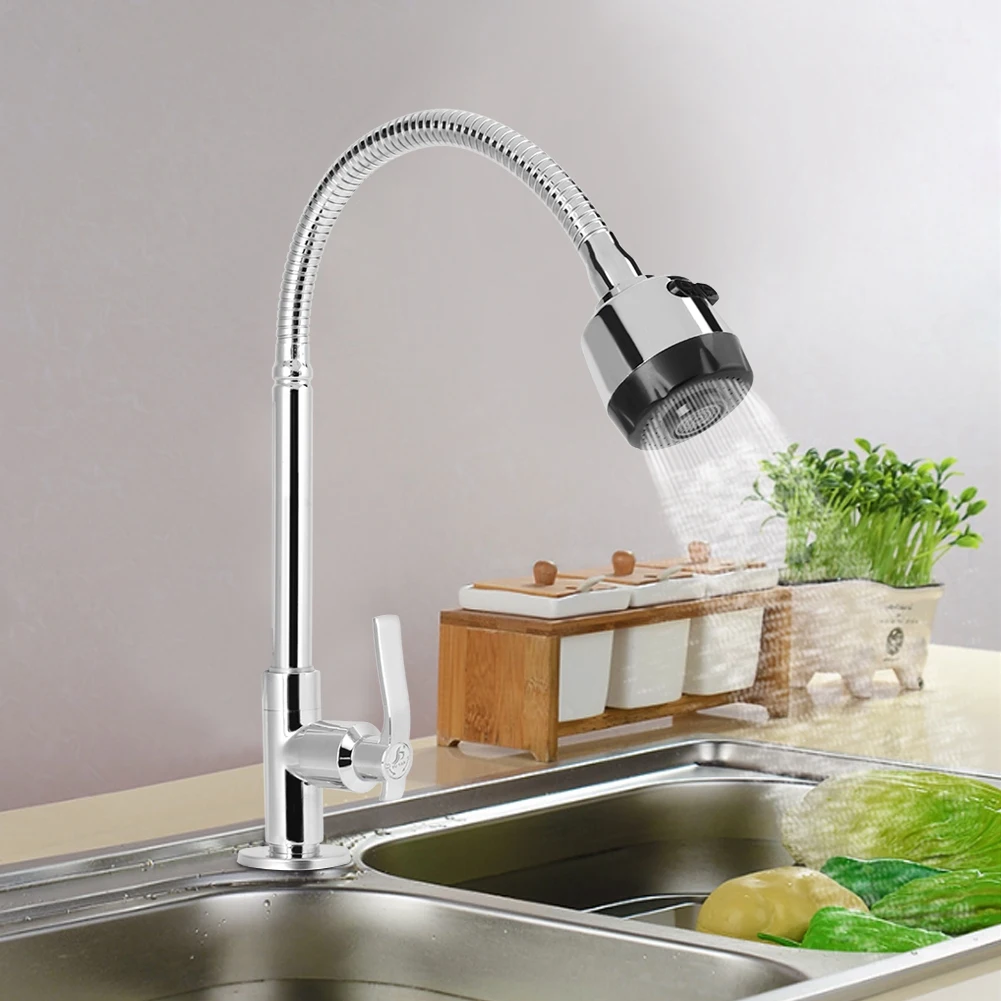 360 Degree Rotation Kitchen Water Tap G1/2in Universal Bendable Home Kitchen Single Cold Water Tap Kitchen Sink Water Faucet