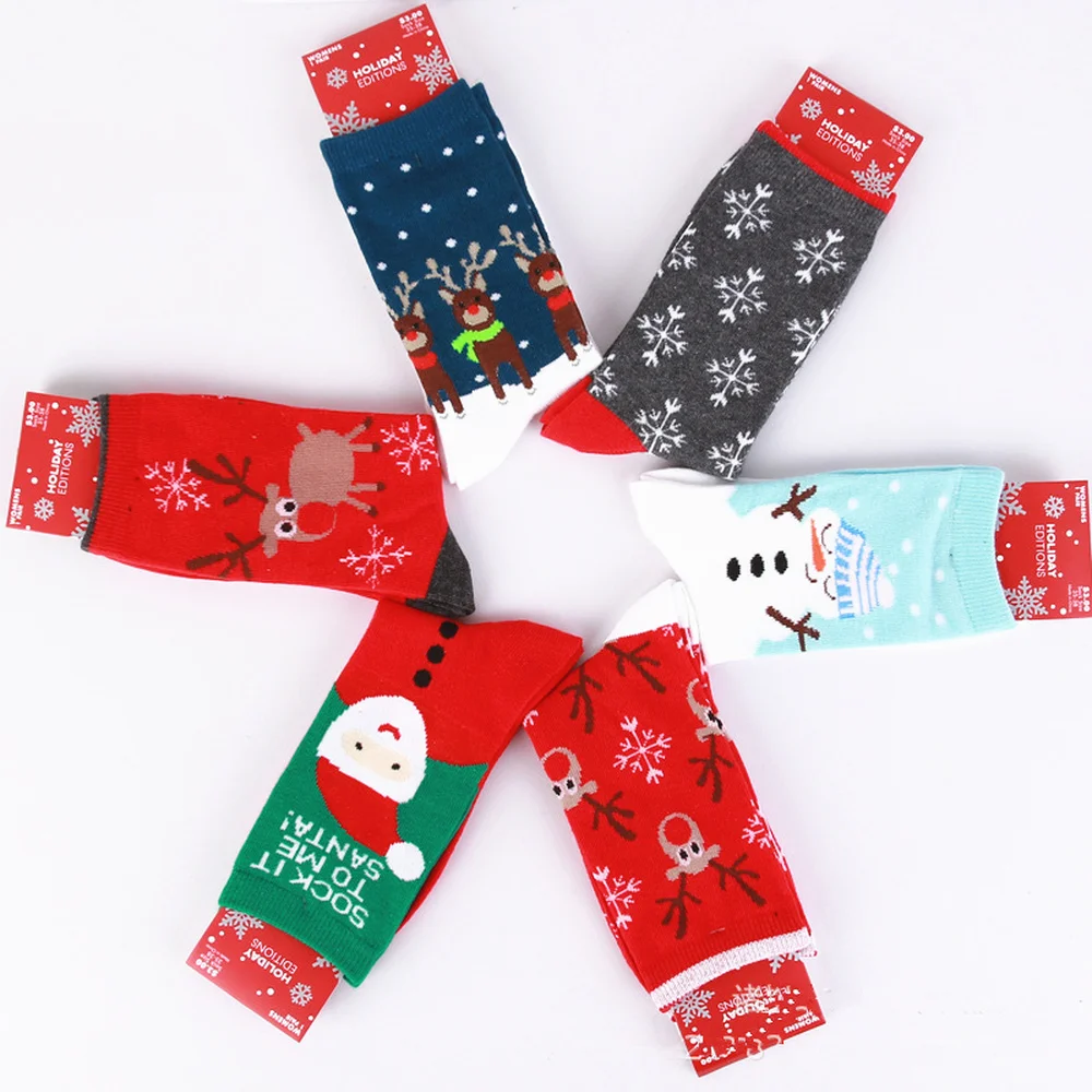 

2020 1Pair Christmas Stocking Noel Cotton Santa Claus Snowman Socks Christmas Decorations for Home Christmas Gifts New Year Gift