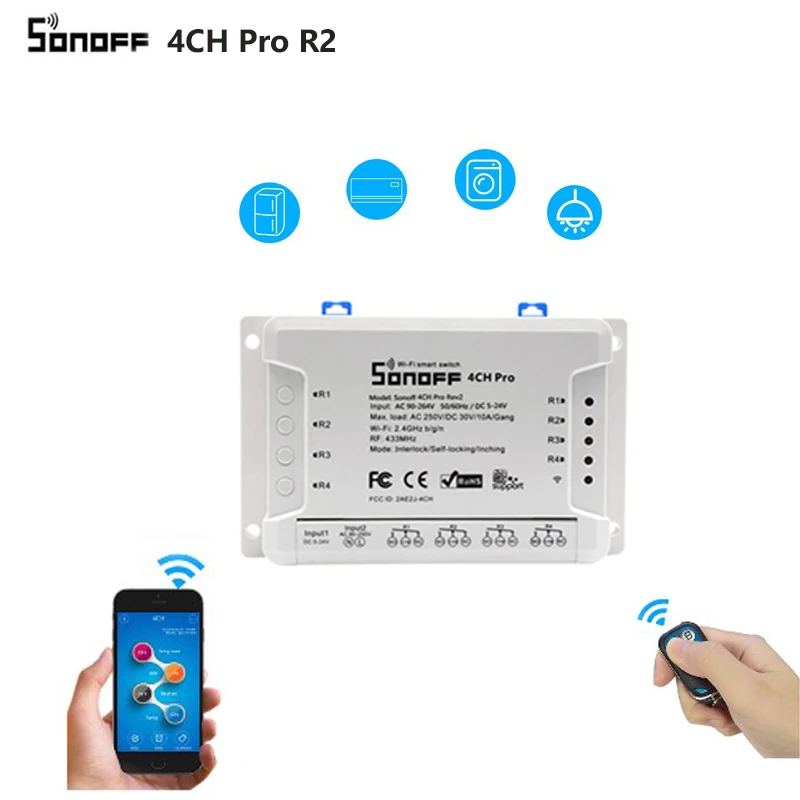 Itead Sonoff 4CH Pro R2 433mhz 4 Channels Gang RF Wireless Remote Wifi Smart Switch Inching Interlock Relay Alexa Google Home
Itead Sonoff 4CH Pro R2 433mhz 4 Channels Gang RF Wireless Remote Wifi Smart Switch Inching Interlock Relay Alexa Google Home