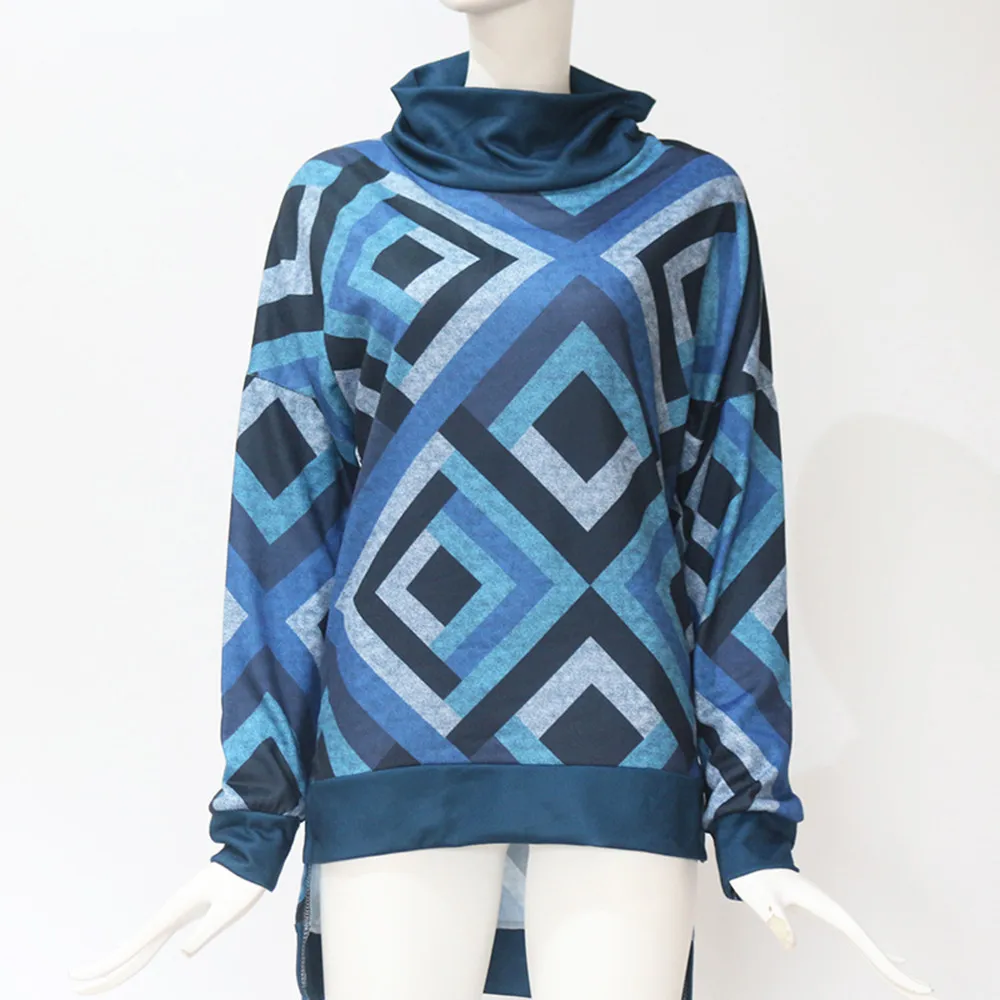 Jaycosin Fashion Casual Lady Long Sleeve Loose Geometric Turtleneck Knitted Sweater Stylish Comfortable Soft Elegant Fit Top