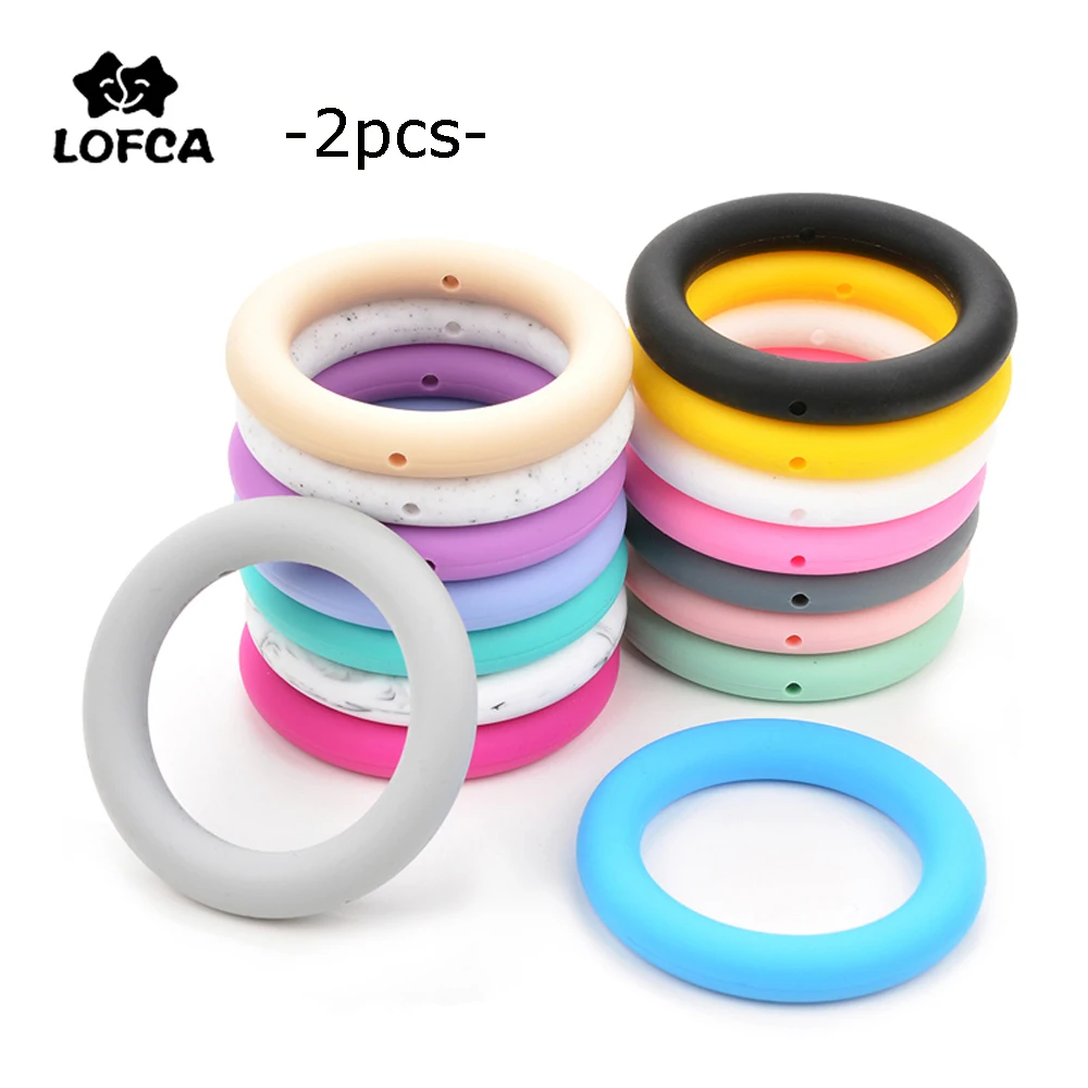 

LOFCA 2pcs/lot Silicone Circle Teething Ring Food Grade BPA Free Baby Teether Chew Nursing Necklace Baby Toys DIY Pacifier Chain