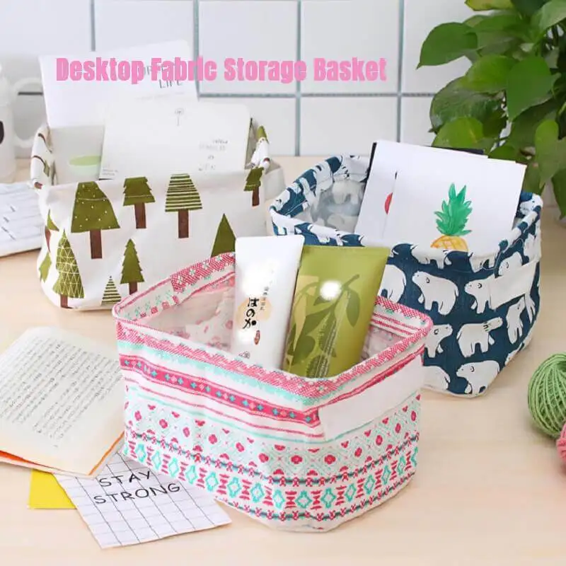 Storage Baskets Foldable Cotton Linen Desktop Box Fabric Cube Basket Cosmetics Organizer Home | Дом и сад