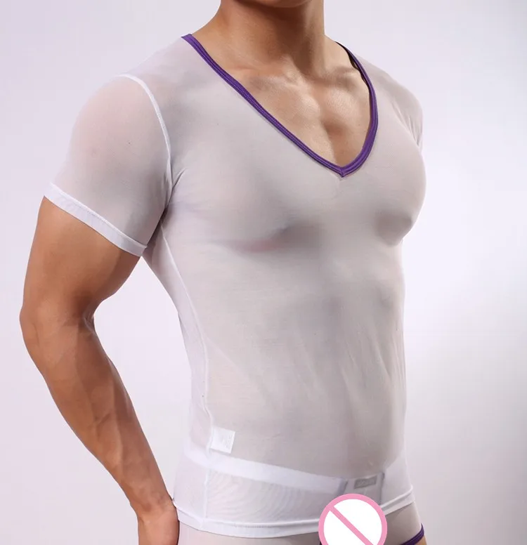 Hot-Men-Sexy-Singlet-Ultra-Thin-Transparent-Mesh-Sheer-T-Shirts-Tops-Tees-Gay-Male-Exotic_