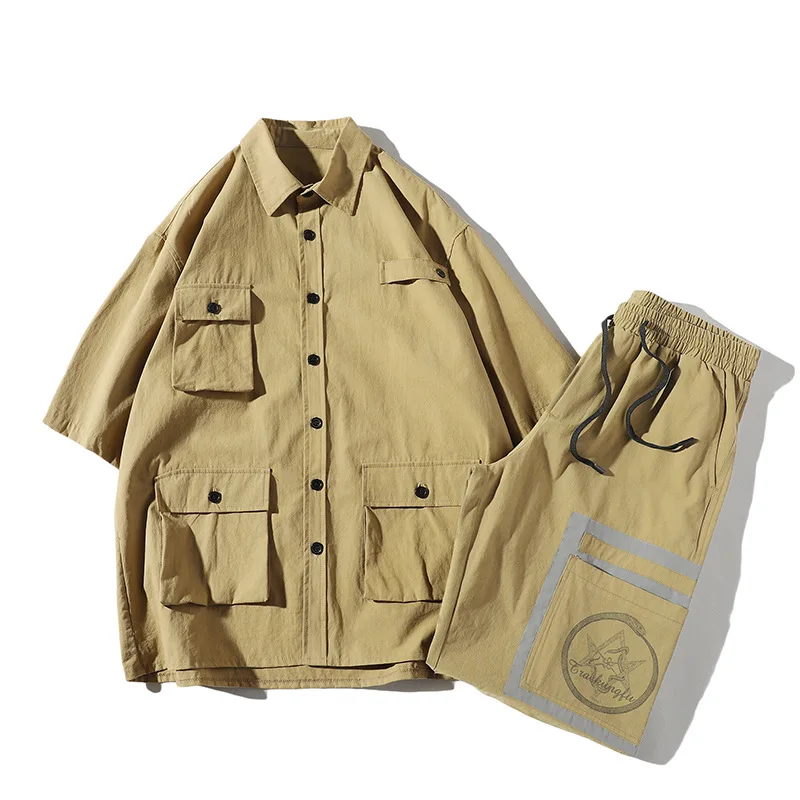 2019 Summer Loose-Fit Short-sleeved Shirt Workwear Shorts Leisure Suit Korean-style Fashion Youth Trend Two-Piece Set 
2019 Summer Loose-Fit Short-sleeved Shirt Workwear Shorts Leisure Suit Korean-style Fashion Youth Trend Two-Piece Set